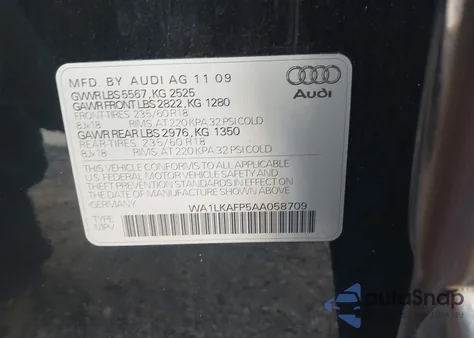 2010 Audi Q5 3.2 Premium из США, поврежденный, VIN WA1LKAFP5AA058709